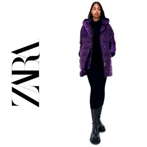 NWT ZARA Purple Water Repellent Down Filled Coat XS (FITS S & M)